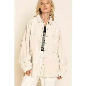 POL CLOTHING Women's Powder Almond Corded Corduroy Shacket Button Jacket SMJ194